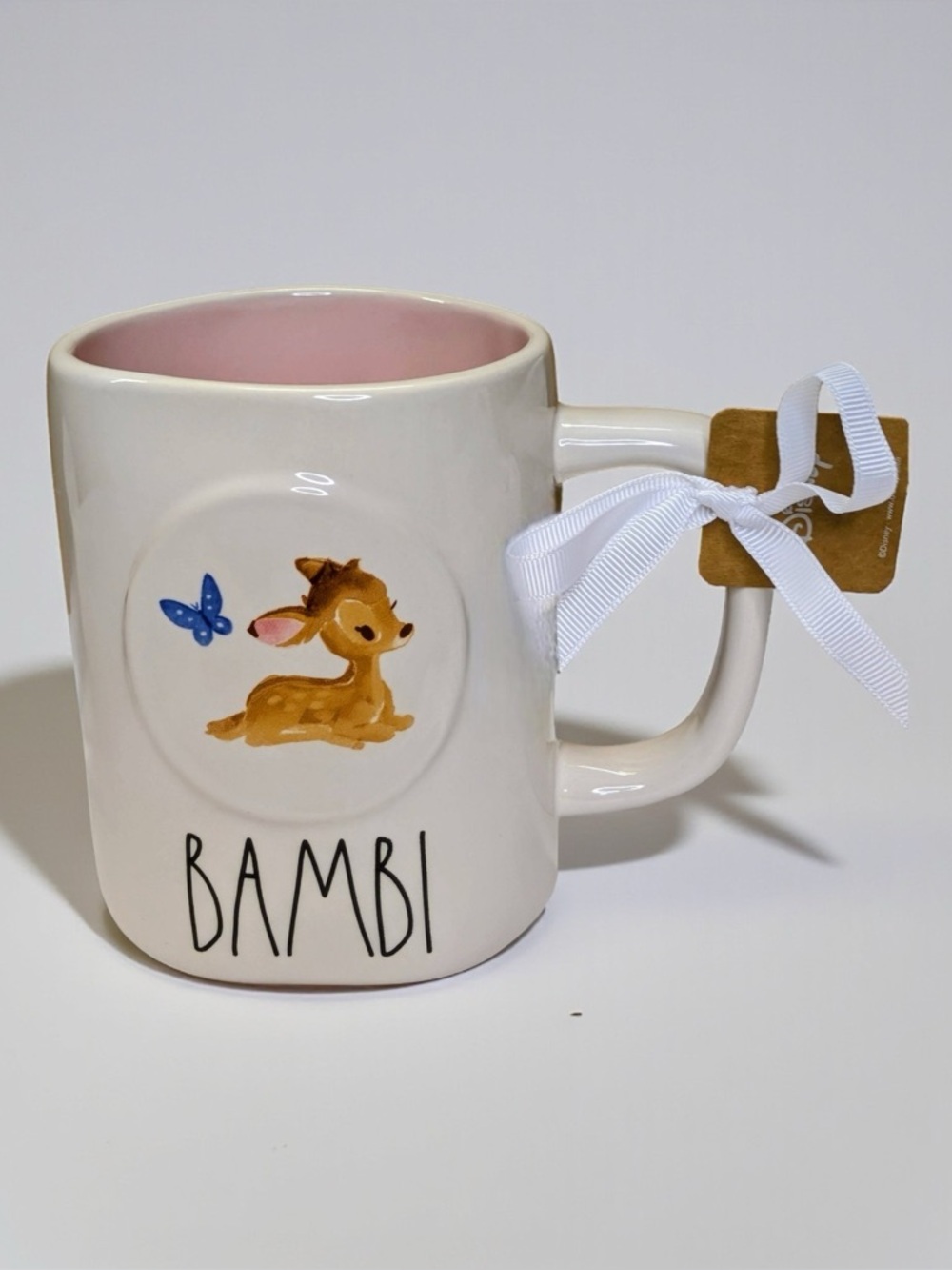 Rae Dunn Cream Mug with Pink Interior and Bambi Design